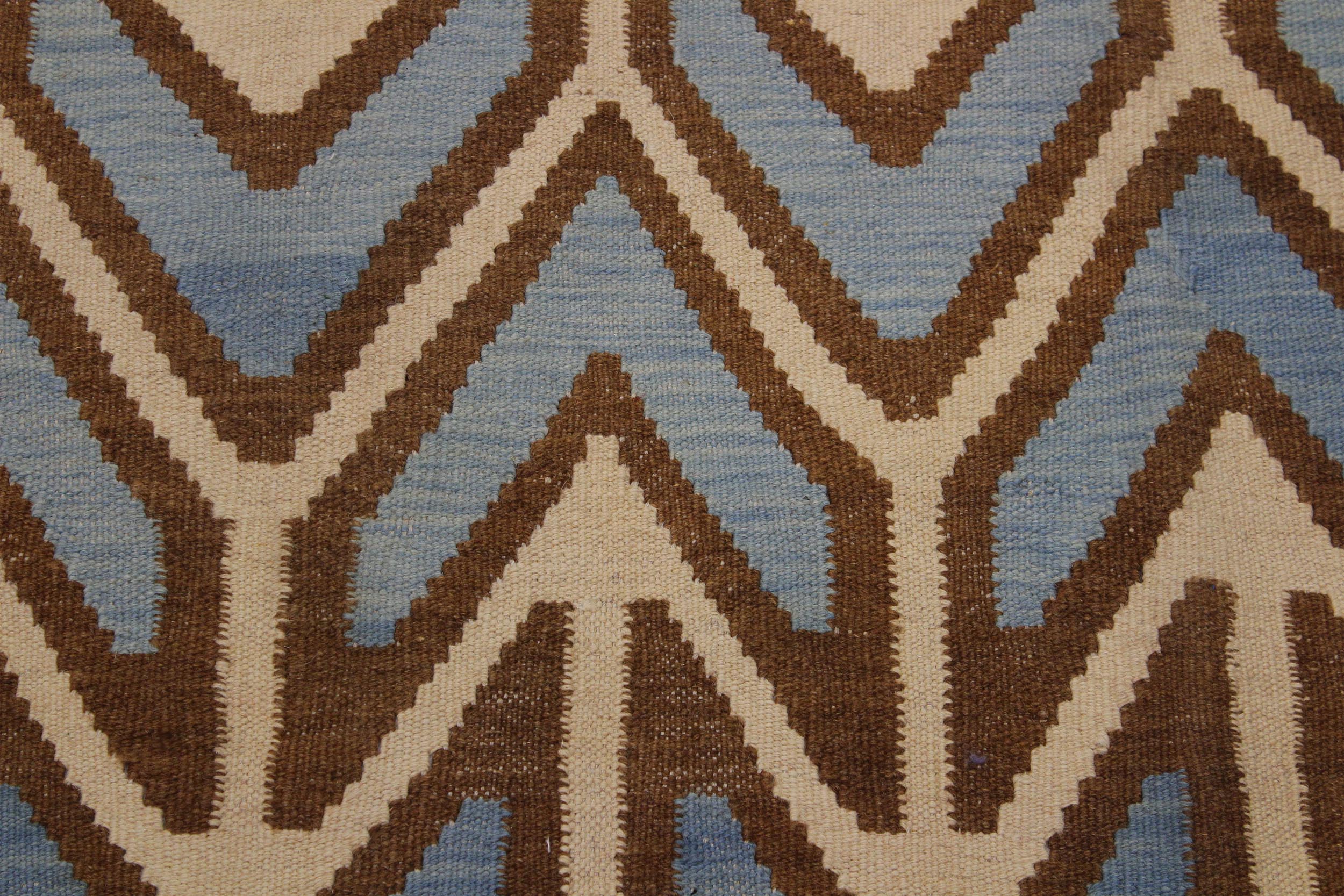 handmade Modern Kilim Ivory Blue Hand-Woven RECTANGLE 100% WOOL area rug 6x8