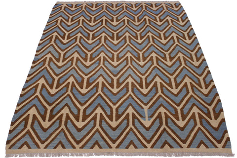 handmade Modern Kilim Ivory Blue Hand-Woven RECTANGLE 100% WOOL area rug 6x8