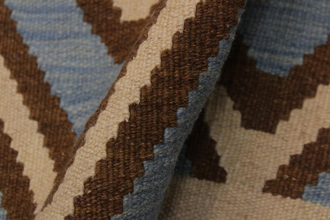 handmade Modern Kilim Ivory Blue Hand-Woven RECTANGLE 100% WOOL area rug 6x8