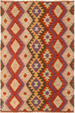 Flat Weave Kilim Antique Navaho Vintage handmade Modern Kilim Red Pink Hand-Woven Rectangle 100% Wool Area Rug 3x5 