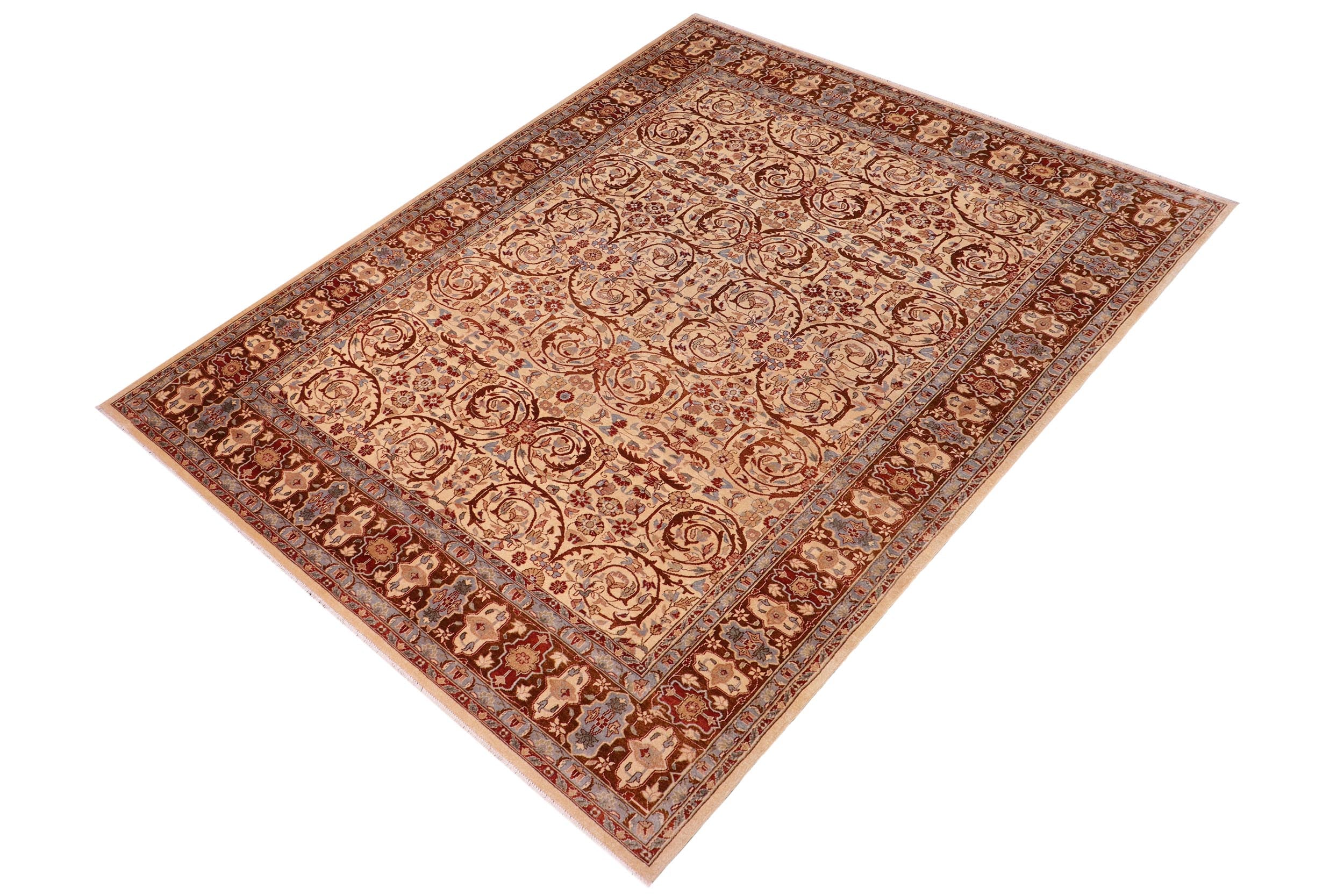 handmade Traditional Lahore Tan Brown Hand Knotted RECTANGLE 100% WOOL area rug 8' x 10'