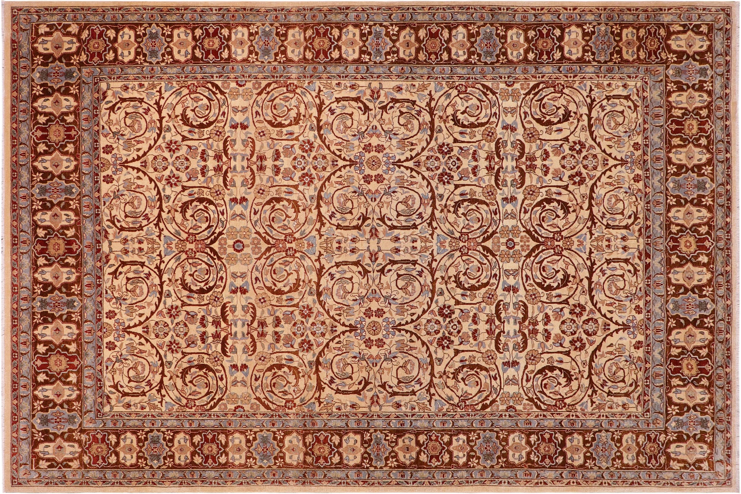 handmade Traditional Lahore Tan Brown Hand Knotted RECTANGLE 100% WOOL area rug 8' x 10'