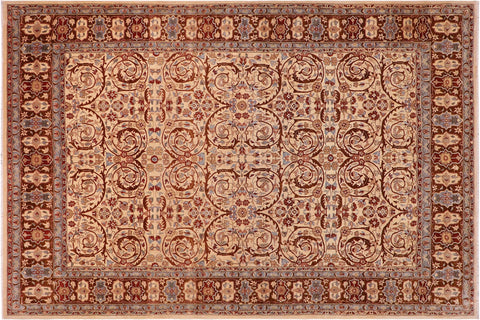 handmade Traditional Lahore Tan Brown Hand Knotted RECTANGLE 100% WOOL area rug 8' x 10'