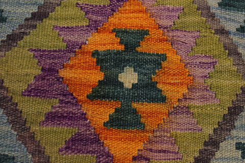 handmade Geometric Kilim Lt. Blue Teal Hand-Woven RECTANGLE 100% WOOL area rug 7 x 10