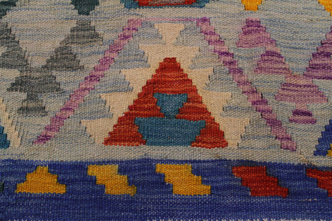 handmade Geometric Kilim Lt. Blue Teal Hand-Woven RECTANGLE 100% WOOL area rug 7 x 10