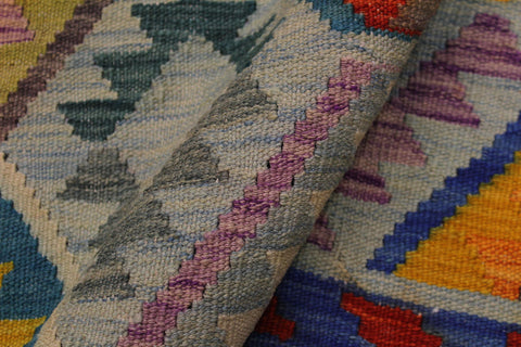 handmade Geometric Kilim Lt. Blue Teal Hand-Woven RECTANGLE 100% WOOL area rug 7 x 10
