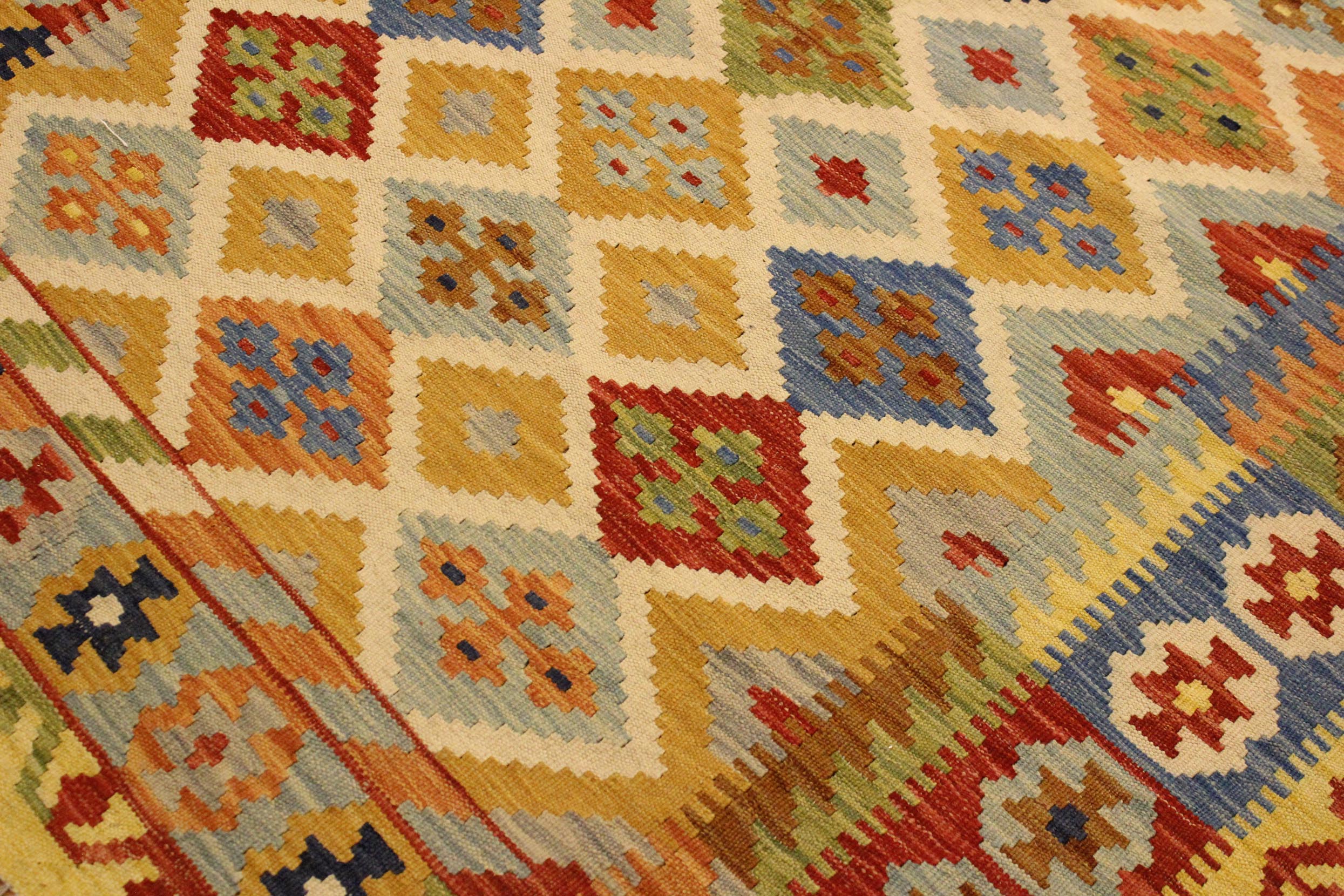handmade Geometric Kilim Ivory Gold Hand-Woven RECTANGLE 100% WOOL area rug 5x6