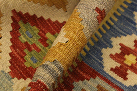 handmade Geometric Kilim Ivory Gold Hand-Woven RECTANGLE 100% WOOL area rug 5x6
