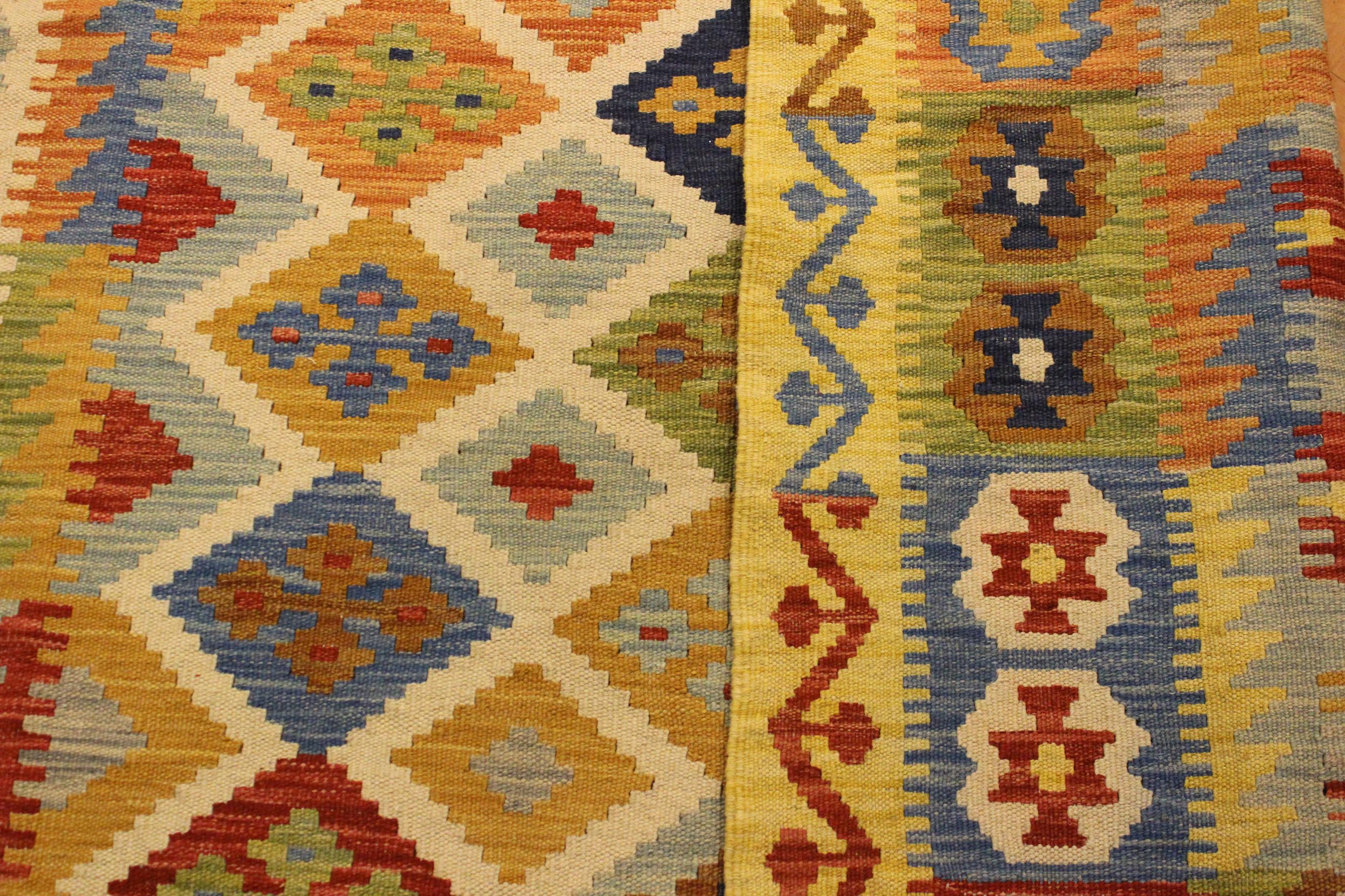 handmade Geometric Kilim Ivory Gold Hand-Woven RECTANGLE 100% WOOL area rug 5x6