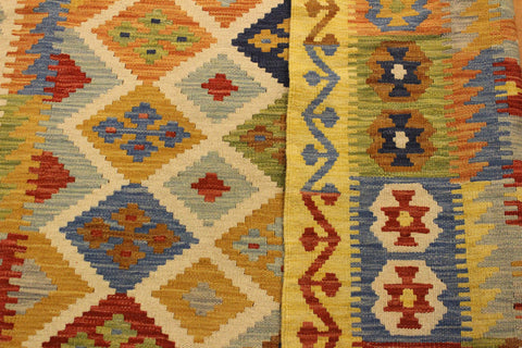 handmade Geometric Kilim Ivory Gold Hand-Woven RECTANGLE 100% WOOL area rug 5x6