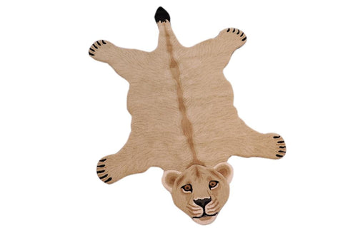 handmade Contemporary Lion Tan Ivory Hand Tufted  100% WOOL area rug 4'X6'