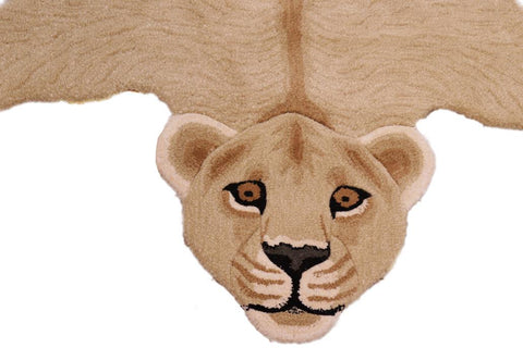 handmade Contemporary Lion Tan Ivory Hand Tufted  100% WOOL area rug 4'X6'
