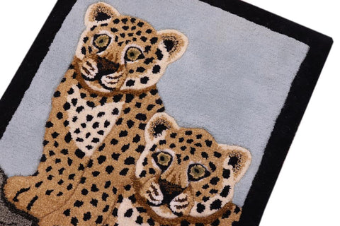 handmade Contemporary Leopard Tan Ivory Hand Tufted  100% WOOL area rug 2'X3'