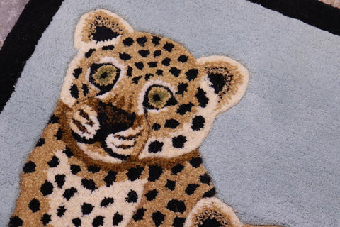 handmade Contemporary Leopard Tan Ivory Hand Tufted  100% WOOL area rug 2'X3'