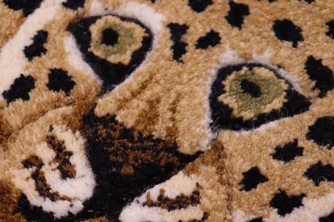 handmade Contemporary Leopard Tan Ivory Hand Tufted  100% WOOL area rug 2'X3'