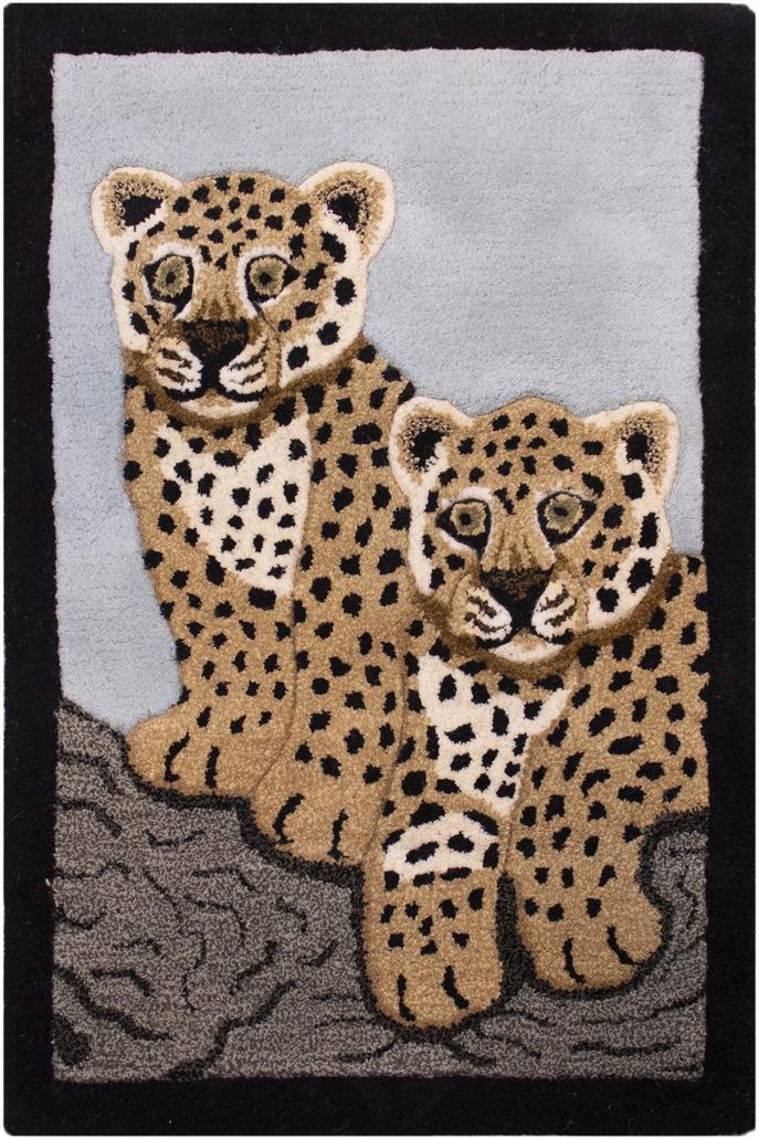 handmade Contemporary Leopard Tan Ivory Hand Tufted  100% WOOL area rug 2'X3'