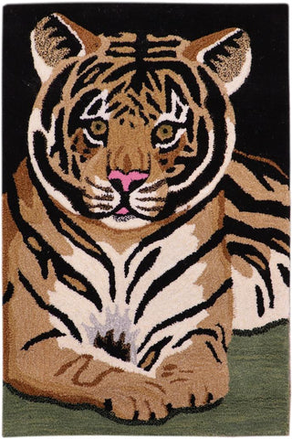 handmade Contemporary Leopard Black Tan Hand Tufted  100% WOOL area rug 2'X3'