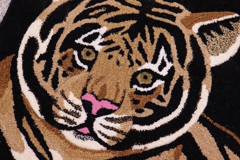 handmade Contemporary Leopard Black Tan Hand Tufted  100% WOOL area rug 2'X3'