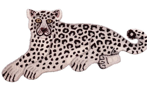 handmade Contemporary Leopard White Gray Hand Tufted  100% WOOL area rug 2'X3'