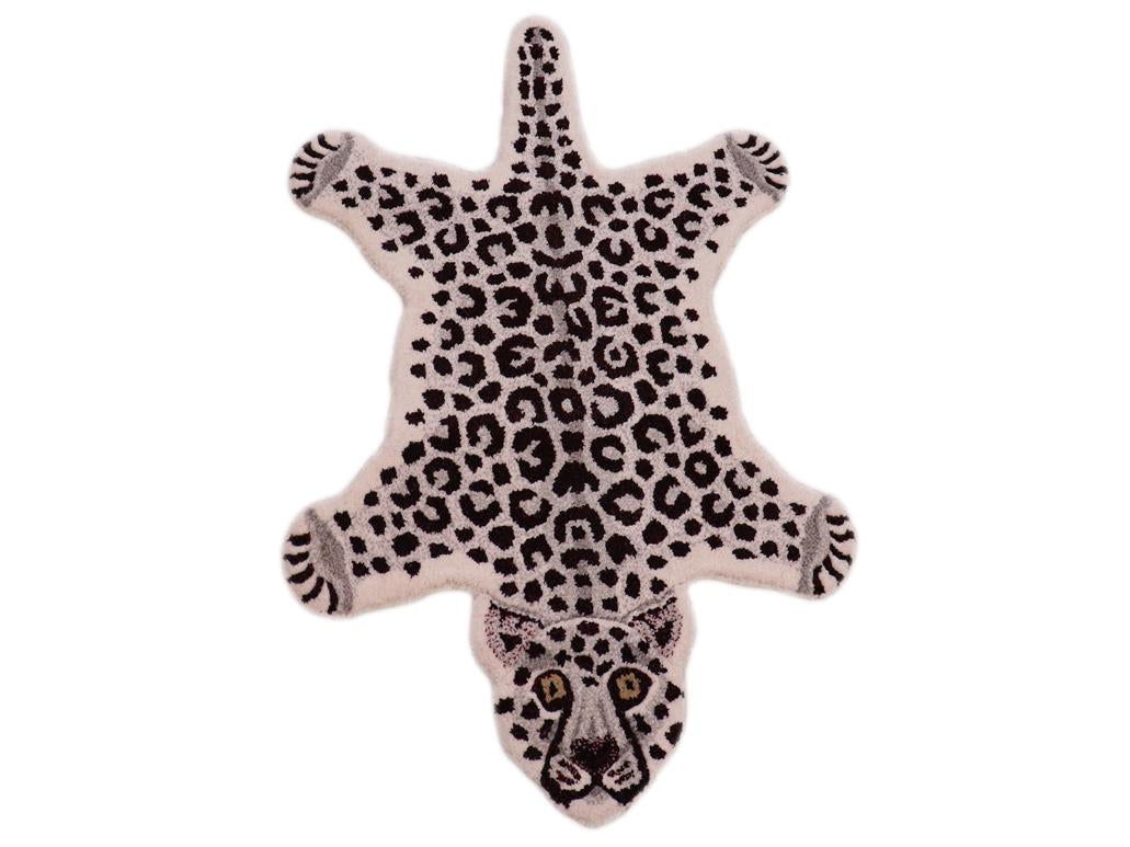 handmade Contemporary Leopard White Gray Hand Tufted  100% WOOL area rug 2'X3'