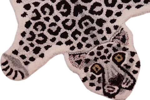 handmade Contemporary Leopard White Gray Hand Tufted  100% WOOL area rug 2'X3'