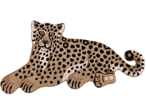 handmade Contemporary Leopard Tan Black Hand Tufted  100% WOOL area rug 2'X3'