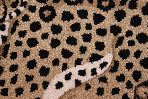 handmade Contemporary Leopard Tan Black Hand Tufted  100% WOOL area rug 2'X3'