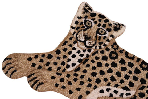 handmade Contemporary Leopard Tan Black Hand Tufted  100% WOOL area rug 2'X3'
