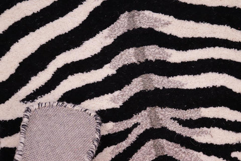 handmade Contemporary Zebra Ivory Black Hand Tufted  100% WOOL area rug 3'X5'