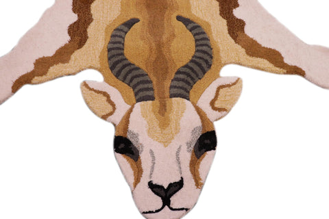handmade Contemporary Deer Ivory Gold Hand Tufted  100% WOOL area rug 4'X6'