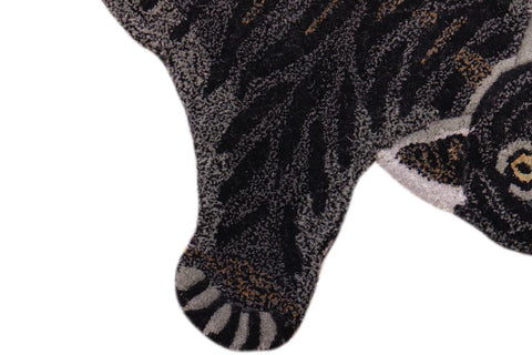 handmade Contemporary Tiger Black Gray Hand Tufted  100% WOOL area rug 2'X3'