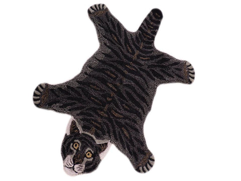handmade Contemporary Tiger Black Gray Hand Tufted  100% WOOL area rug 2'X3'