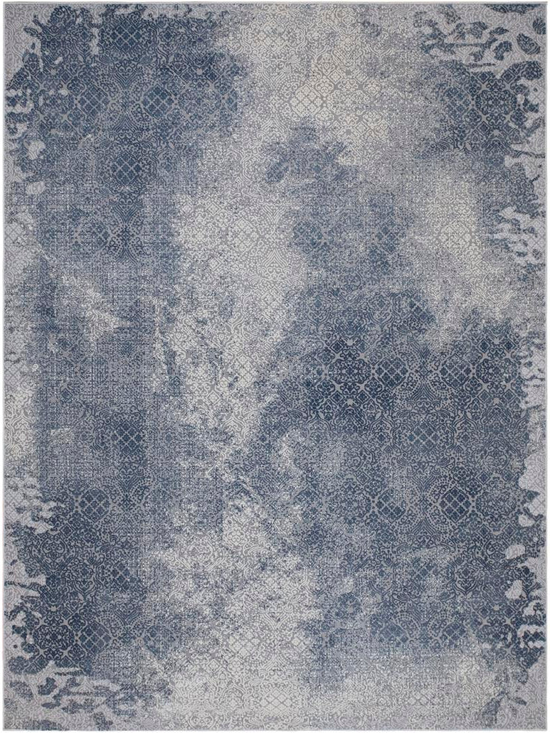 handmade Transitional Distressed Gray Blue Machine Made RECTANGLE POLYESTER area rug 9x12