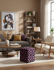 handmade  Ottoman Black Purple HandmadeRECTANGLE 100% WOOL area rug