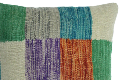 handmade Modern Pillow Ivory Green Hand-Woven SQUARE 100% WOOL kilim throw pillow