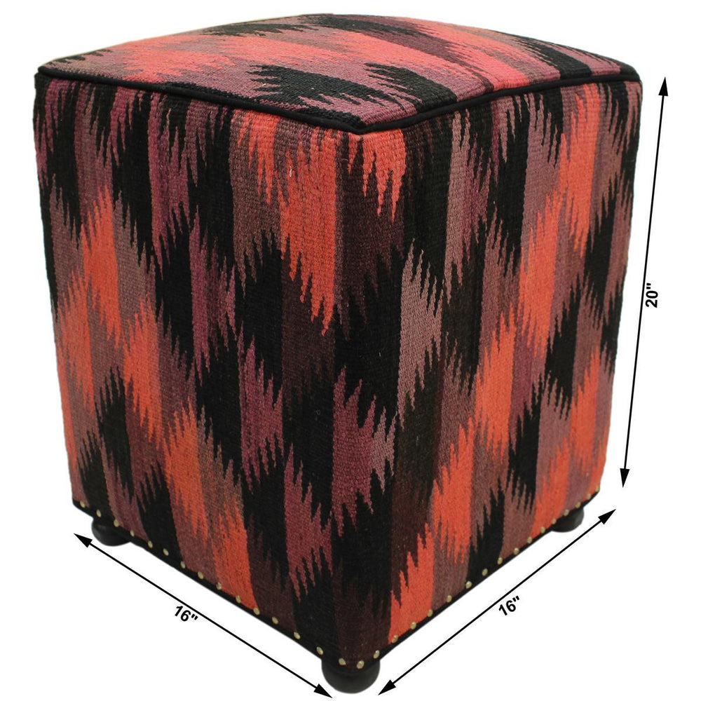 handmade  Ottoman Pink Black HandmadeRECTANGLE 100% WOOL area rug