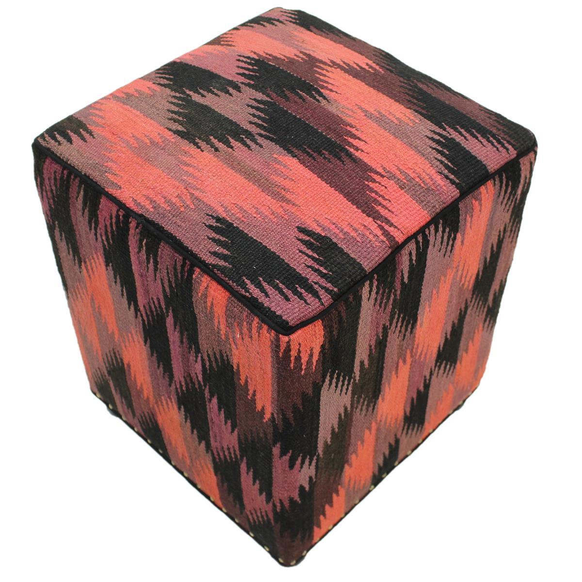 handmade  Ottoman Pink Black HandmadeRECTANGLE 100% WOOL area rug