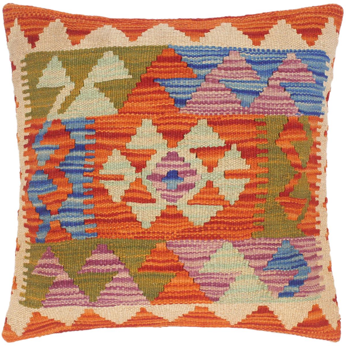 handmade Traditional Pillow Rust Blue Hand-Woven SQUARE 100% WOOL kilim throw pillow