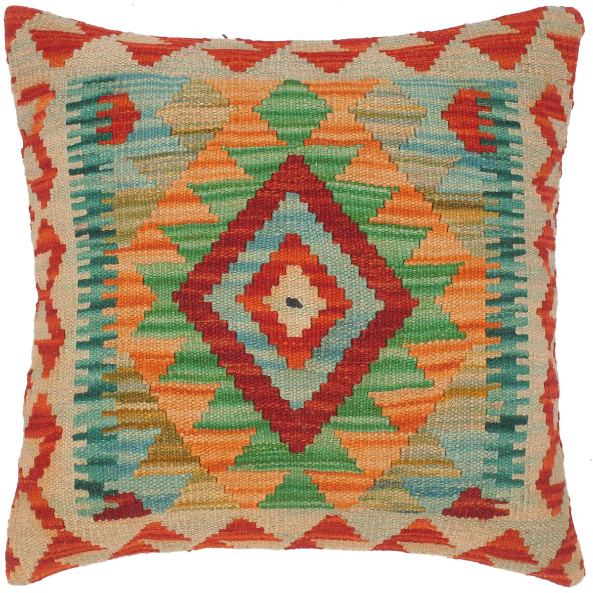 handmade Traditional Pillow Rust Teal Hand-Woven SQUARE 100% WOOL kilim throw pillow