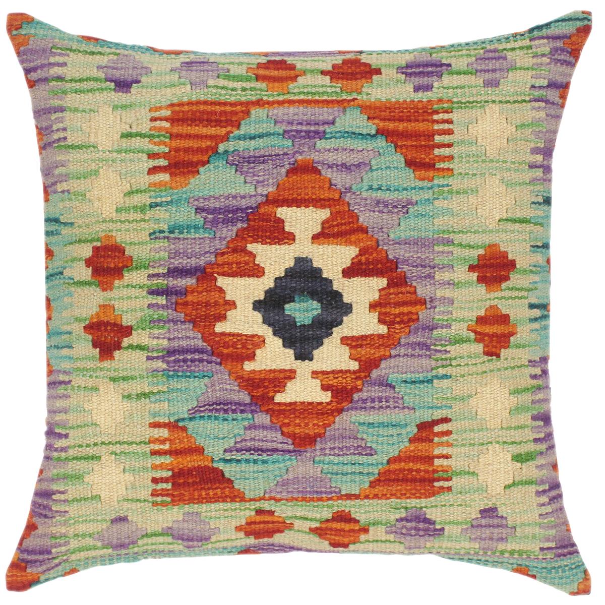 handmade Traditional Pillow Rust Green Hand-Woven SQUARE 100% WOOL kilim throw pillow