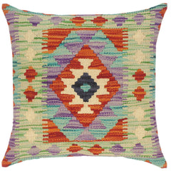 handmade Traditional Pillow Rust Green Hand-Woven SQUARE 100% WOOL kilim throw pillow