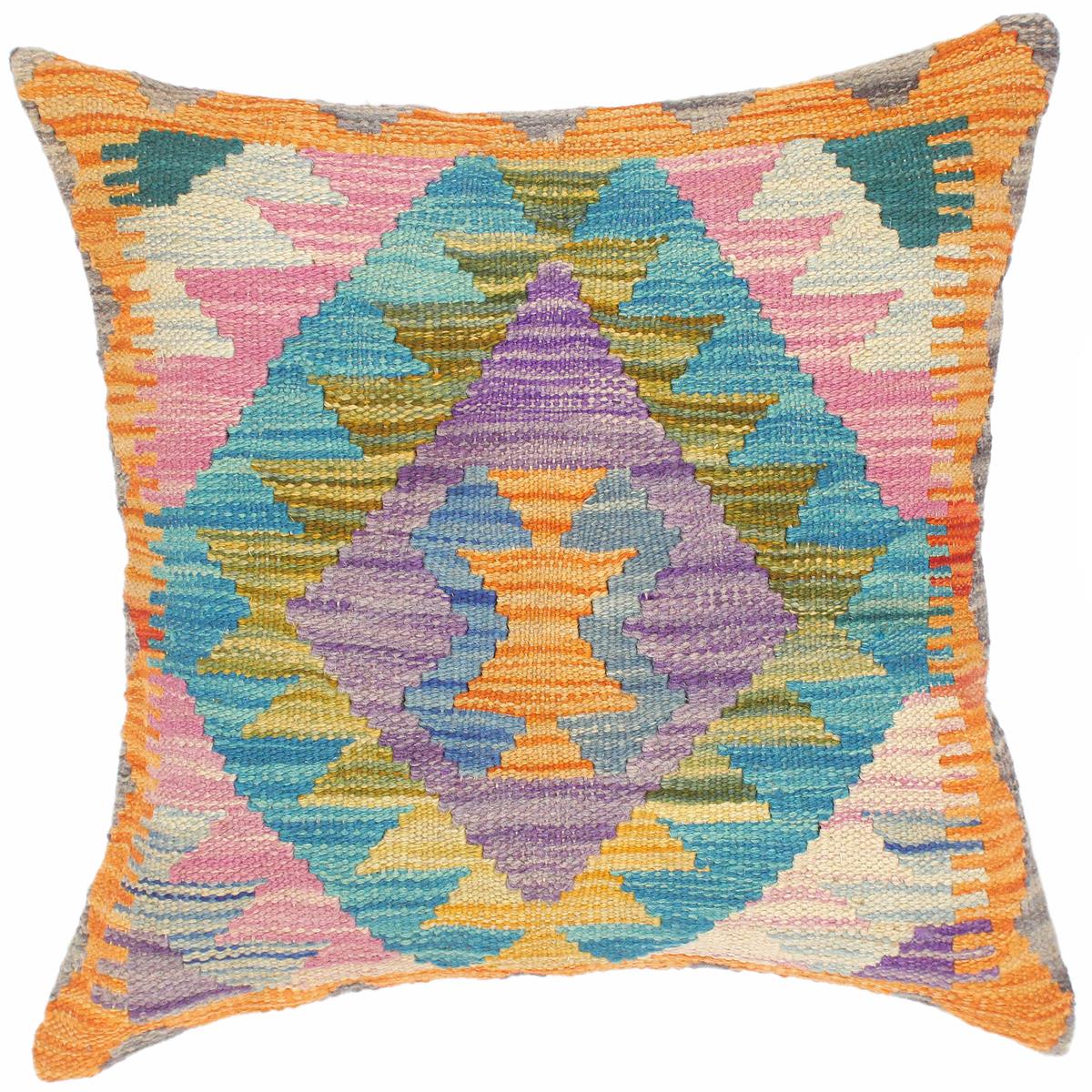 handmade Traditional Pillow Purple Blue Hand-Woven SQUARE 100% WOOL kilim throw pillow