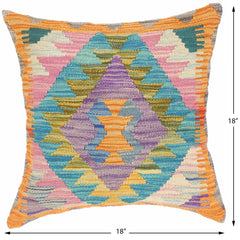 handmade Traditional Pillow Purple Blue Hand-Woven SQUARE 100% WOOL kilim throw pillow