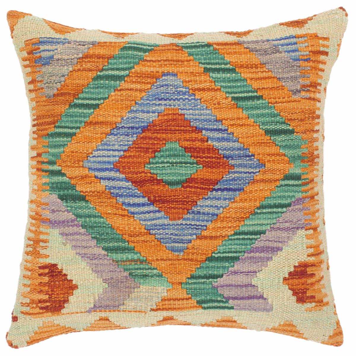 handmade Traditional Pillow Rust Blue Hand-Woven SQUARE 100% WOOL kilim throw pillow