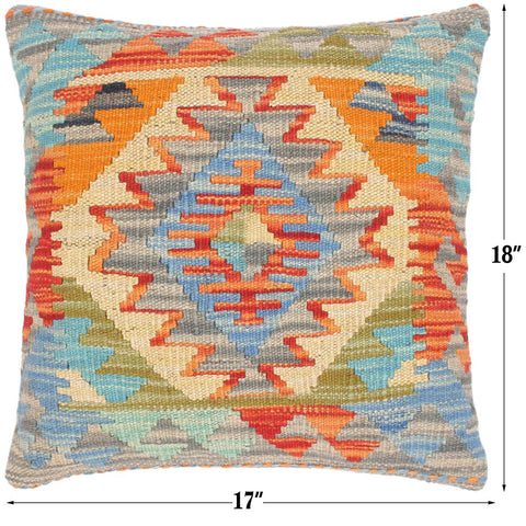 handmade Traditional Pillow Gray Blue Hand-Woven SQUARE 100% WOOL kilim throw pillow