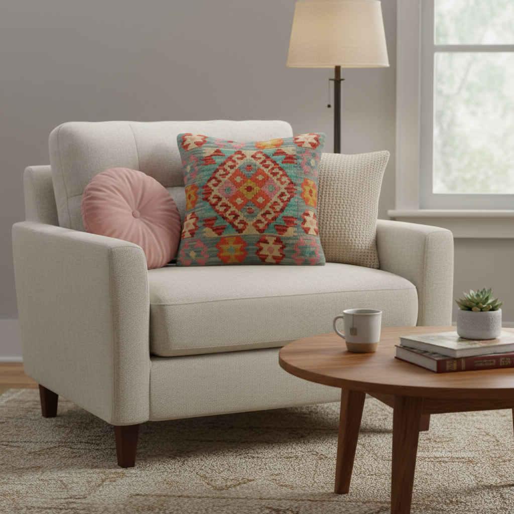 Shabby Chic Turkish Hammond Hand Woven Kilim Pillow