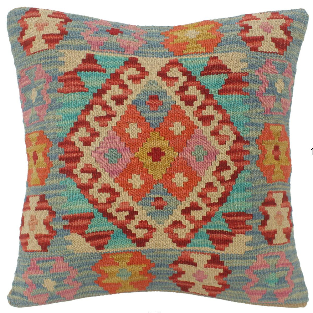 handmade Tribal Turkish Antique Red Blue Hand-Woven SQUARE 100% WOOL pillow