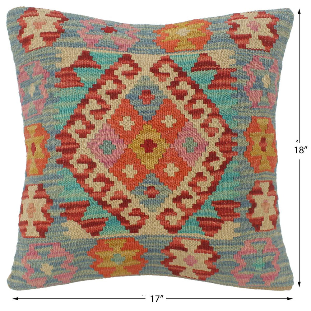 handmade Tribal Turkish Antique Red Blue Hand-Woven SQUARE 100% WOOL pillow