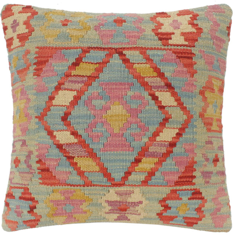 handmade Tribal Turkish Antique Red Blue Hand-Woven SQUARE 100% WOOL pillow