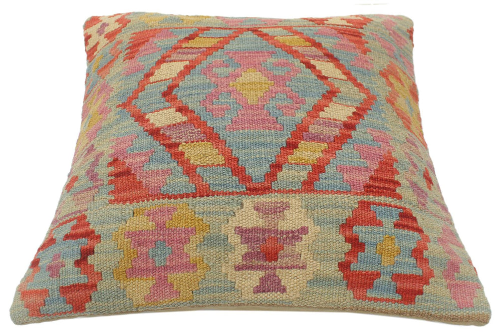 handmade Tribal Turkish Antique Red Blue Hand-Woven SQUARE 100% WOOL pillow